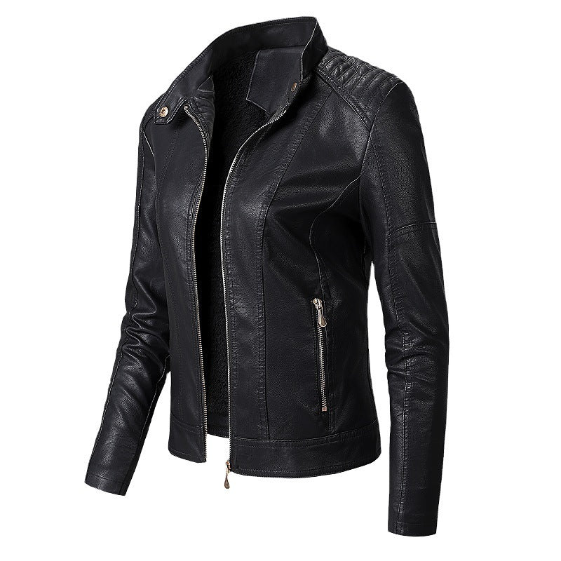 New Women's Leather Jackets Plus Velvet Jackets Fashion PU Ladies Leather Jackets Leather Jacket 85.72