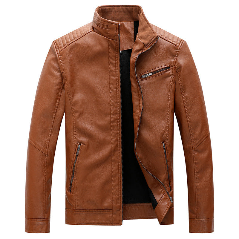 New Men's Leather Jackets Plus Velvet Solid Color Leather Jacket 82.33