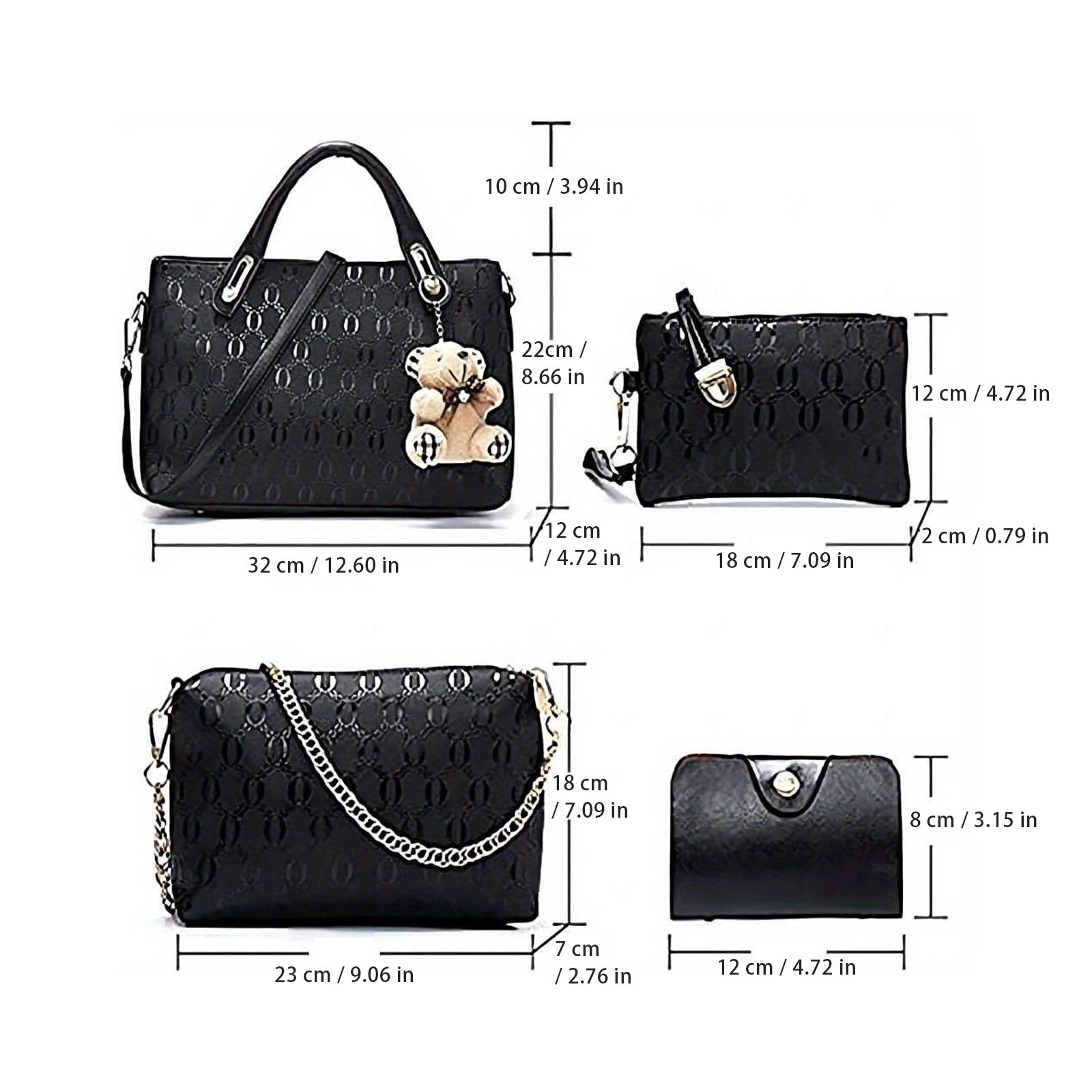 Women 4Pcs Top Handle Satchel Hobo PU Leather Handbag Set Large Tote Purse Shoulder Bag Card Holder