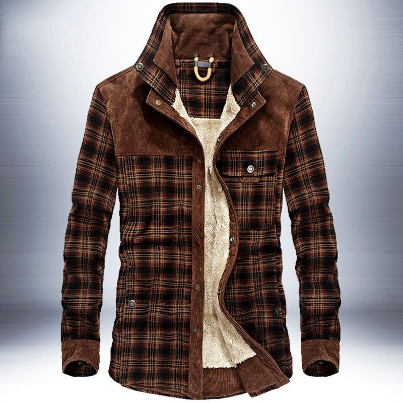Winter Jacket Men Thicken Warm Fleece Jackets Coats Pure Cotton Plaid Jacket Military Clothes Leather Jacket 96.92