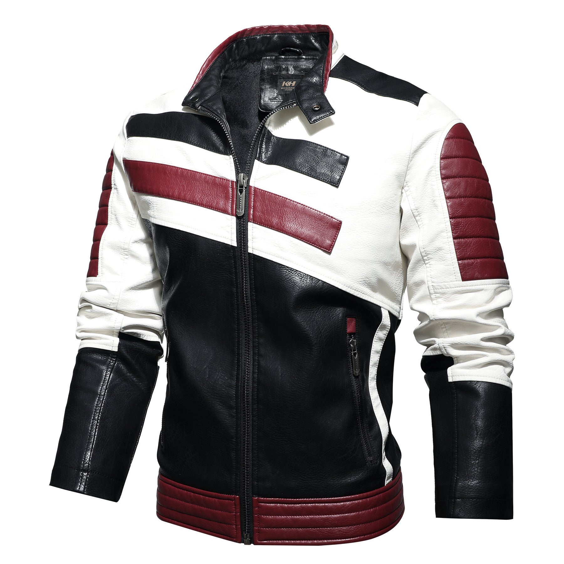 Mens Leather Jackets Motorcycle Stand Collar Leather Jacket 105.17
