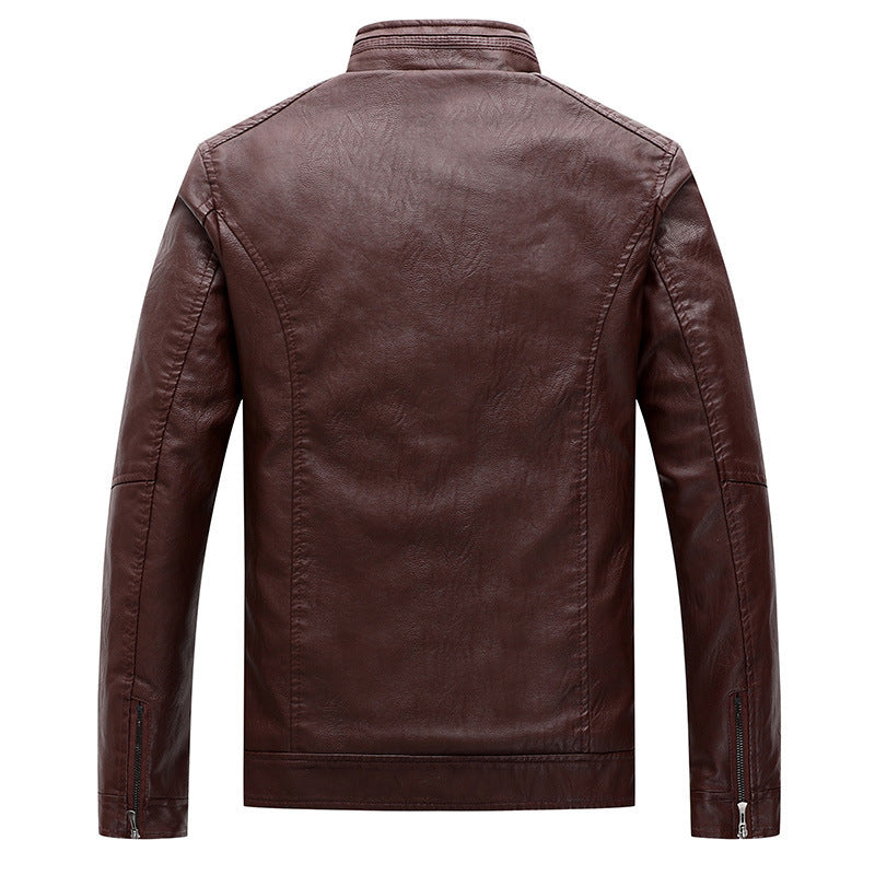 New Men's Leather Jackets Plus Velvet Solid Color Leather Jacket 82.33