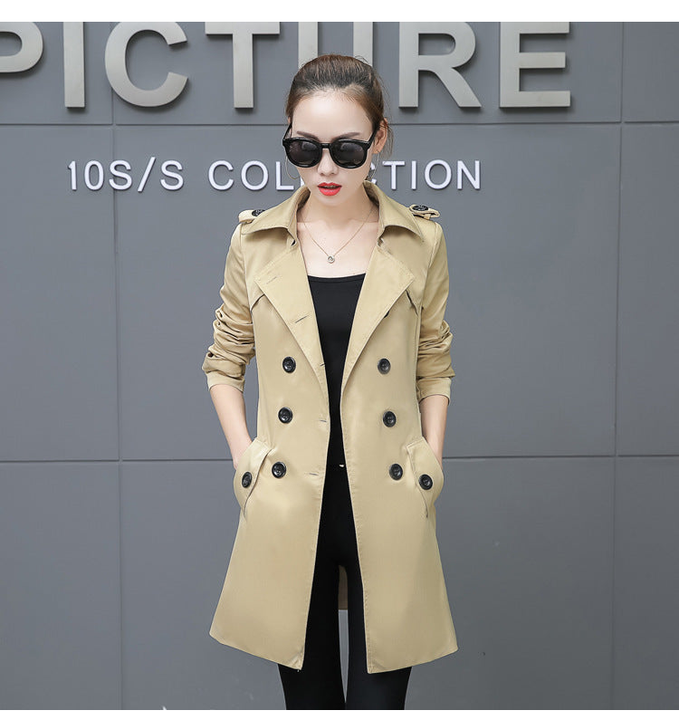 Slim Women Trench Coat Plus Size Mid-length  Leather Jacket 92.27 Dark-Khaki-Cloth-Color-XL