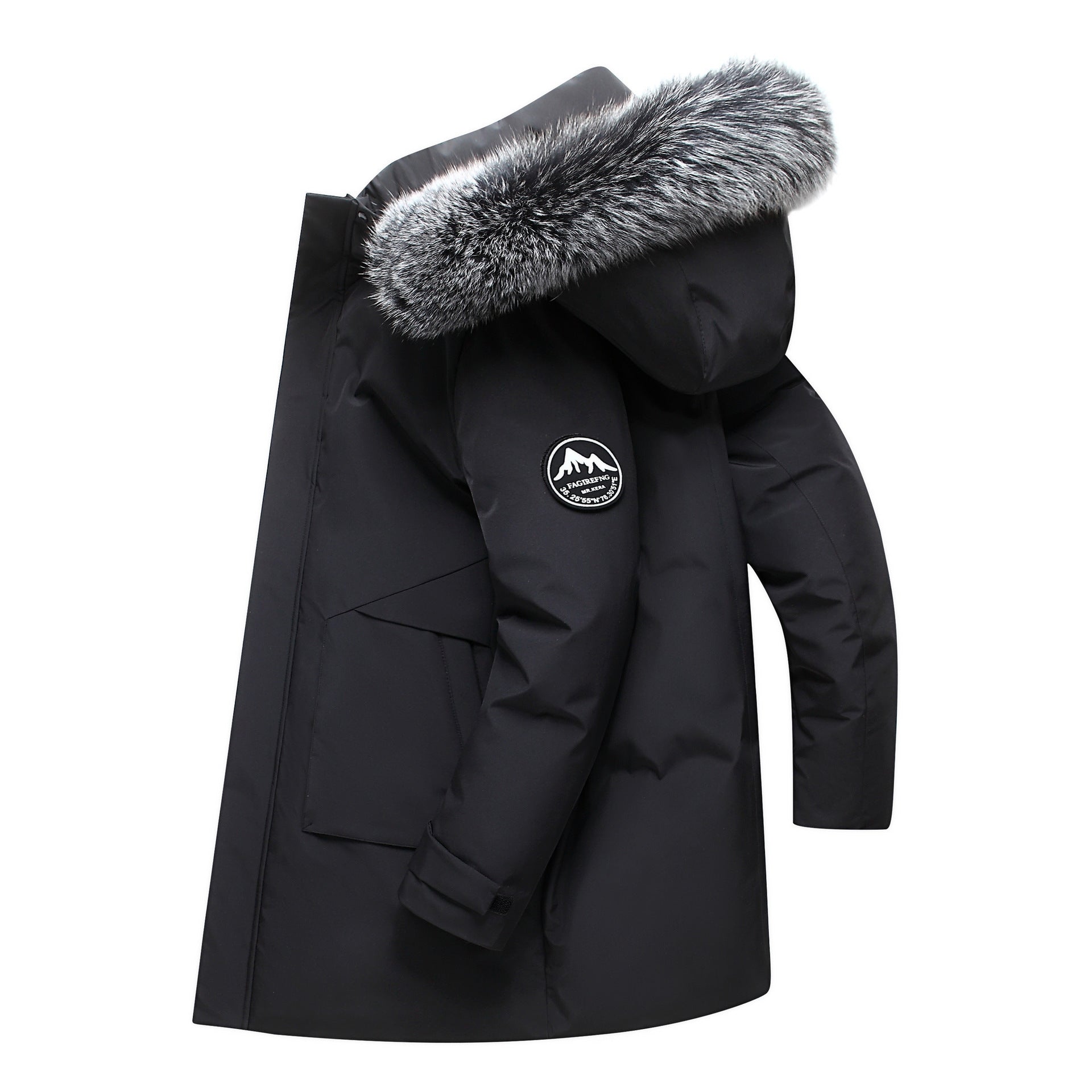 Fox Fur Collar Men's Coat Hooded Men's Clothing Mid-length Down Jacket Warm Cold-resistant Coat  Leather Jacket 267.94 Black-XXXXL