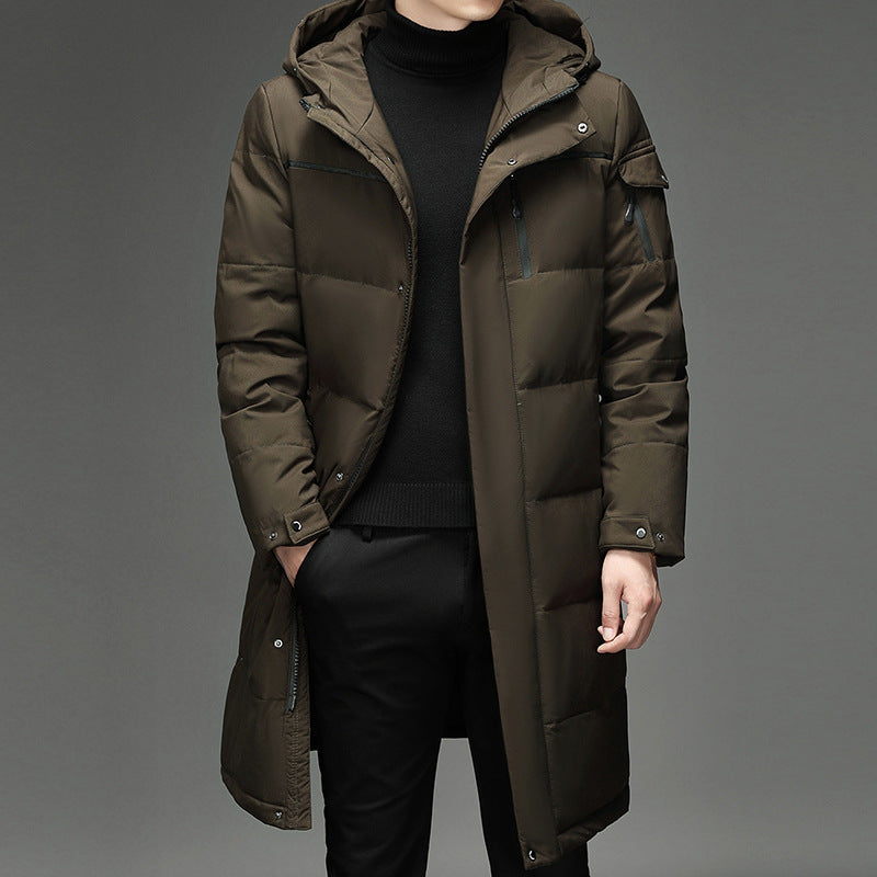 Down Jacket Fashion Long Stand-up Collar Zipper Thermal Cardigan Coat  Leather Jacket  