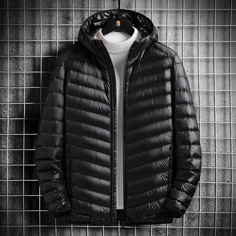 Men's Hooded Cotton Jacket Short Lightweight Cotton Coat  Leather Jacket  