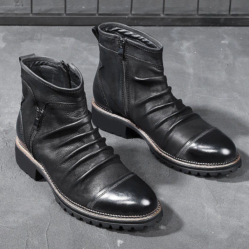 Retro Round Toe PU Leather Side Zipper Martin Chunky Heel Ankle Boots  Footwear 78.00 