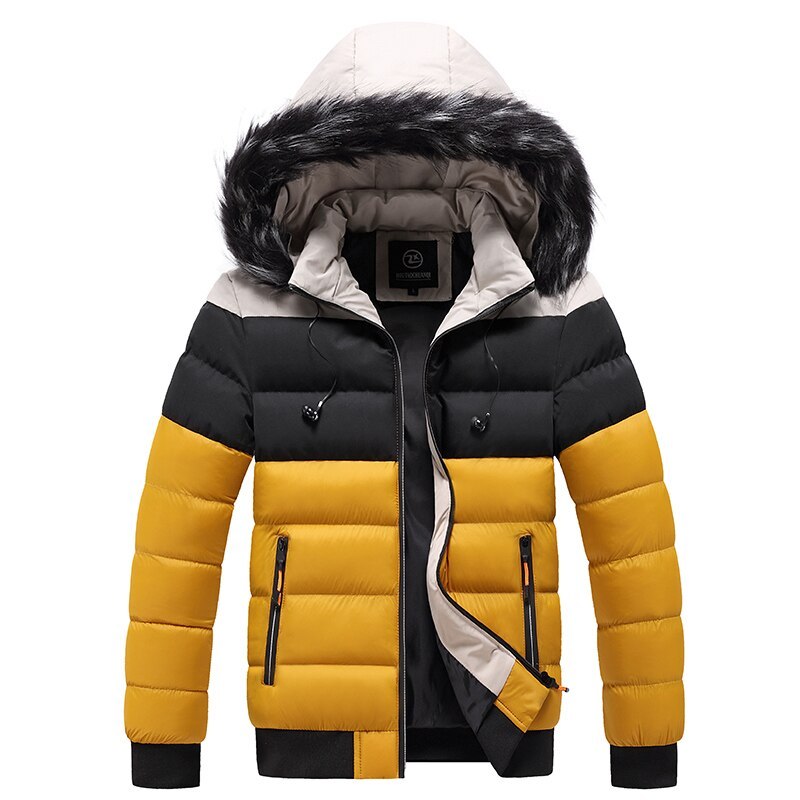 Fashion Youth Patchwork Color Cotton Padded Jacket  Leather Jacket 76.53 Yellow-XL