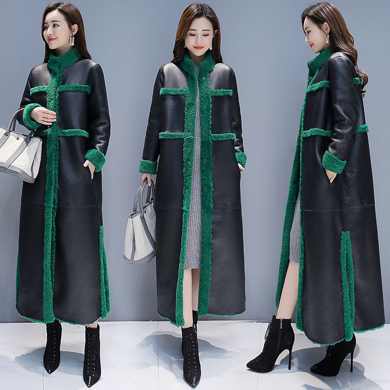 Fleece-lined Thick Lamb Wool Coat For Women Long Cotton Jacket  Leather Jacket 216.80 