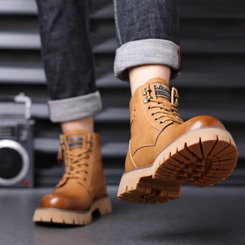 Men's High-top Velvet Thermal Height Increasing Leather Boots  Footwear  