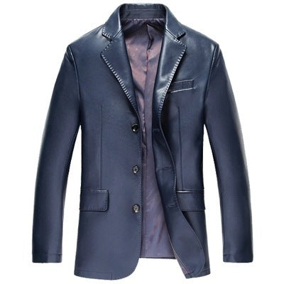 Middle Aged And Elderly Fathers Wear Loose Casual Leather Jackets  Leather Jacket 77.00 Blue-XL