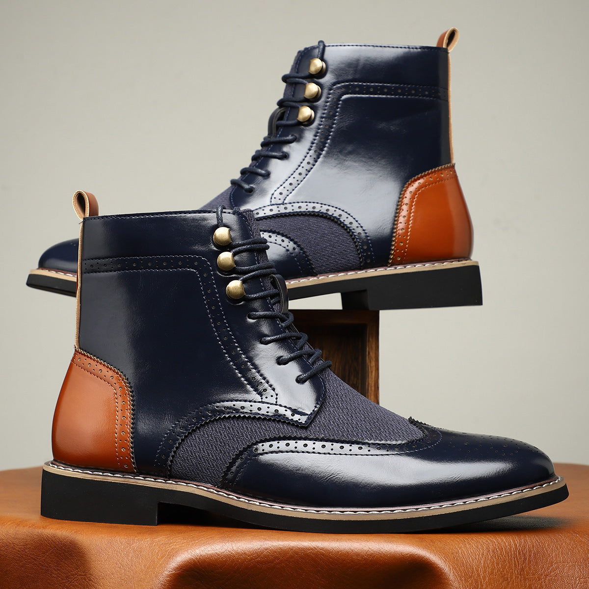 New British Men's High Top Color Blocked Leather Shoes  Footwear  
