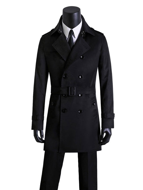 Men's slim long trench coat  Leather Jacket 327.45 Black-XXL
