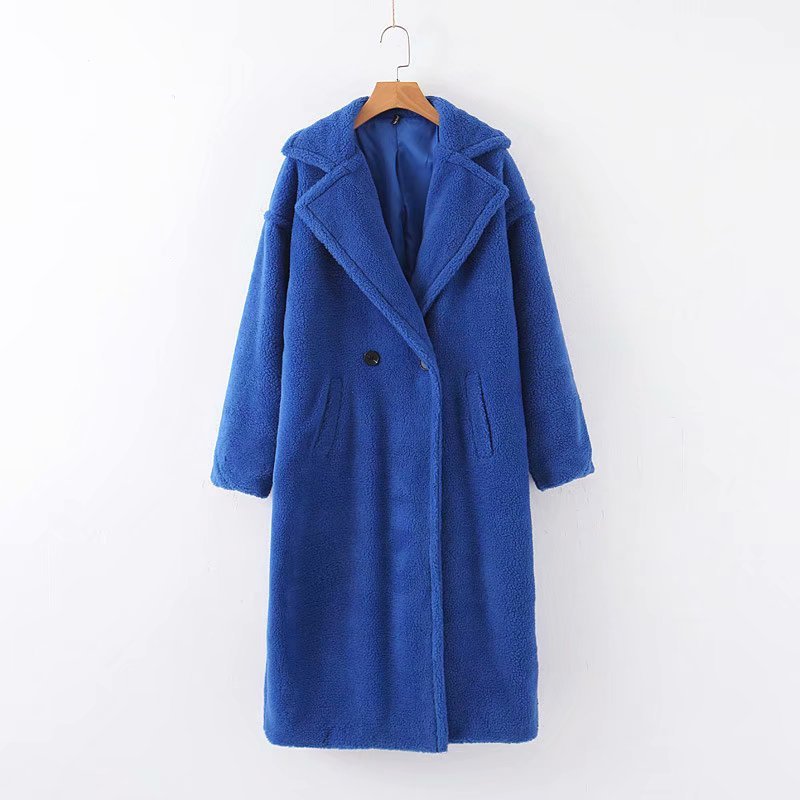 Mid-length lamb fur coat trench coat  Leather Jacket 92.60 Blue-S