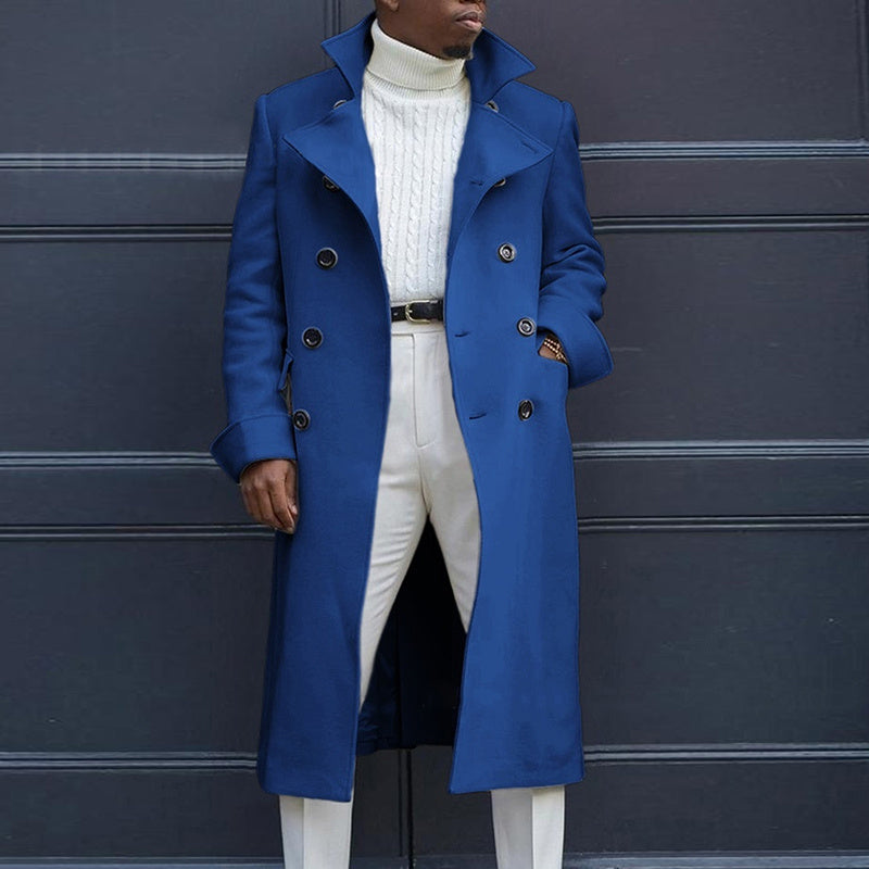 British Loose Coat Mid-Length Trench Coat  Leather Jacket 107.99 Blue-XXL
