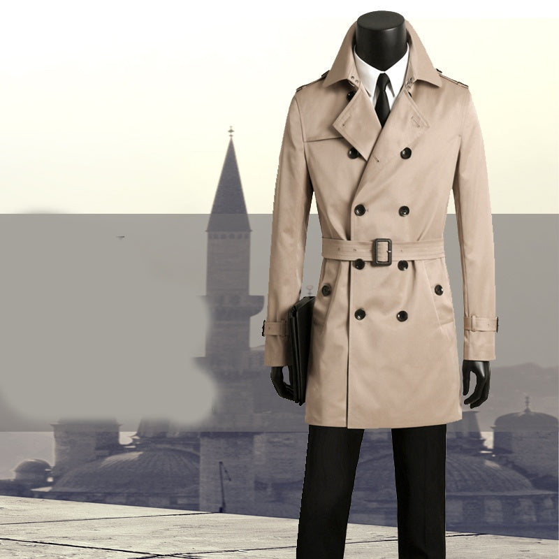 Men's slim long trench coat  Leather Jacket 327.45 Beige-XXL