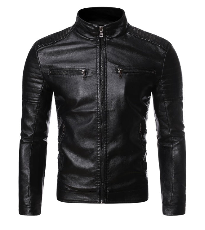 Zip decorative motorcycle jacket  Leather Jacket 73.89 Black-XXL
