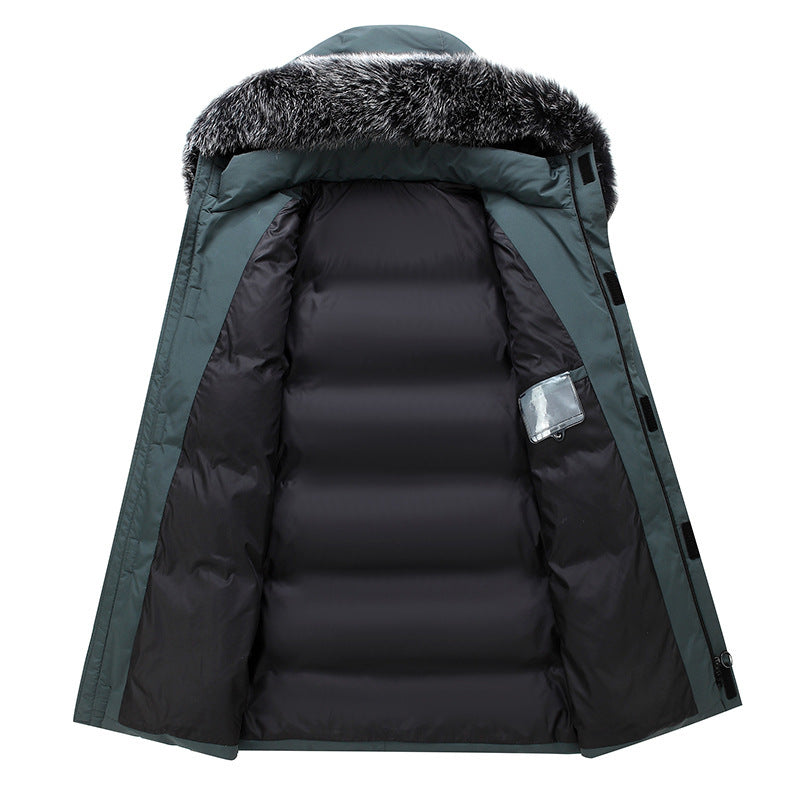Fox Fur Collar Men's Coat Hooded Men's Clothing Mid-length Down Jacket Warm Cold-resistant Coat  Leather Jacket 106.69 
