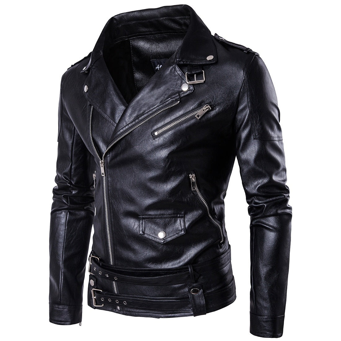 Ouma Punk Men's Leather Carripi Motorcycle  Leather Jacket 105.98 Black-XXL