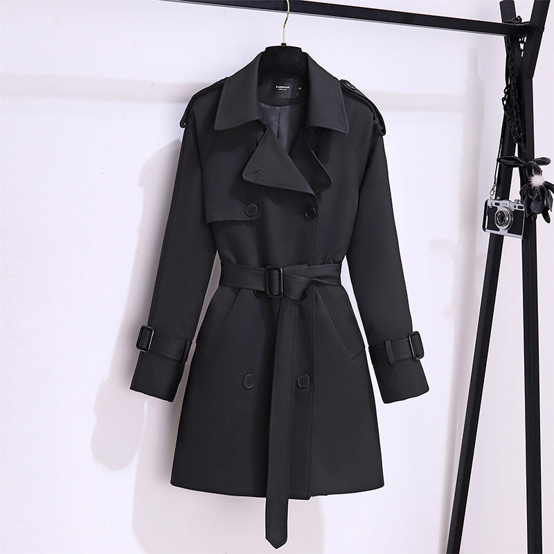 Short Trench Coat Women's Khaki  Leather Jacket 107.91 Black-XL