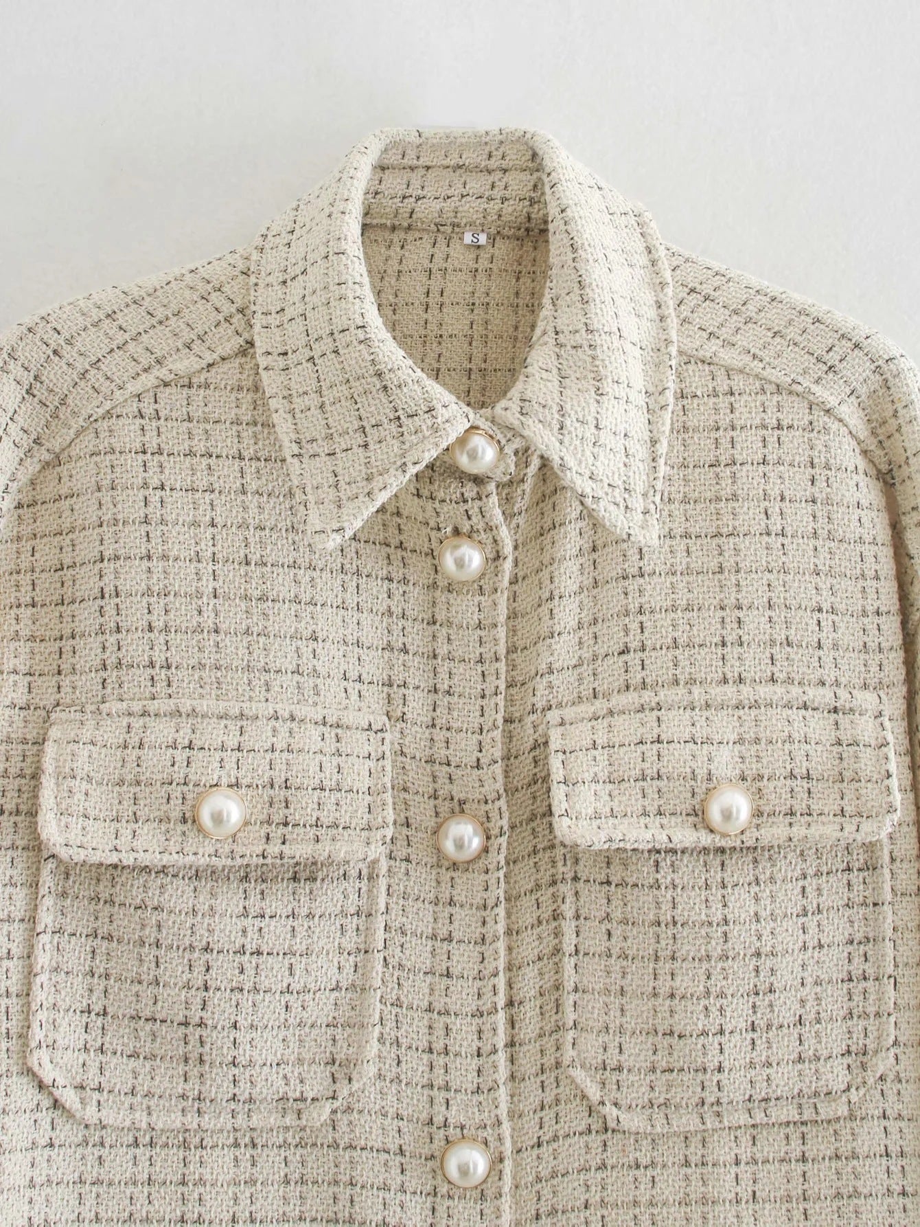 Women Plaid Pattern Thick Coats Jacket Pearl Buttons Long Sleeves Pocket Ladies Elegant Autumn Winter Coat  Leather Jacket  