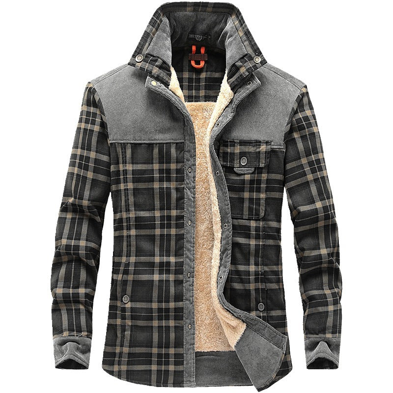 Winter Jacket Men Thicken Warm Fleece Jackets Coats Pure Cotton Plaid Jacket Military Clothes  Leather Jacket 99.15 Grey-58-4XL