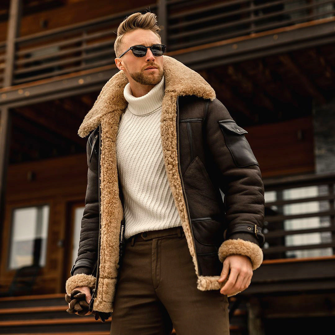 Winter Jacket Mens Military Fleece Warm Jackets Male Fur Collar Coats Army Tactical Jacket  Leather Jacket 78.54 Coffee-XL