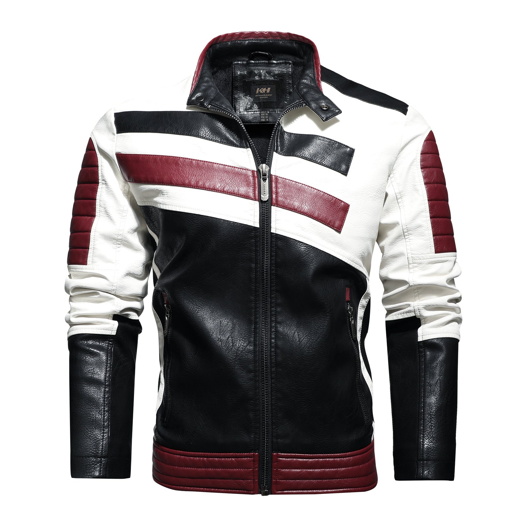 Mens Leather Jackets Motorcycle Stand Collar  Leather Jacket 97.74 Red-XXL