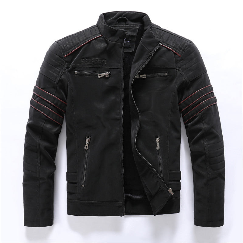 Men Fashion Pu Leather Jackets Coats  Leather Jacket 105.34 BlackBlack-Grey-M