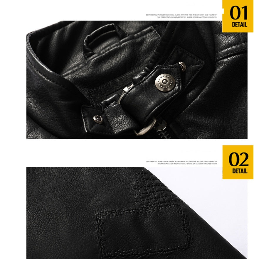 Men's PU leather and velvet patch coat  Leather Jacket 123.68 