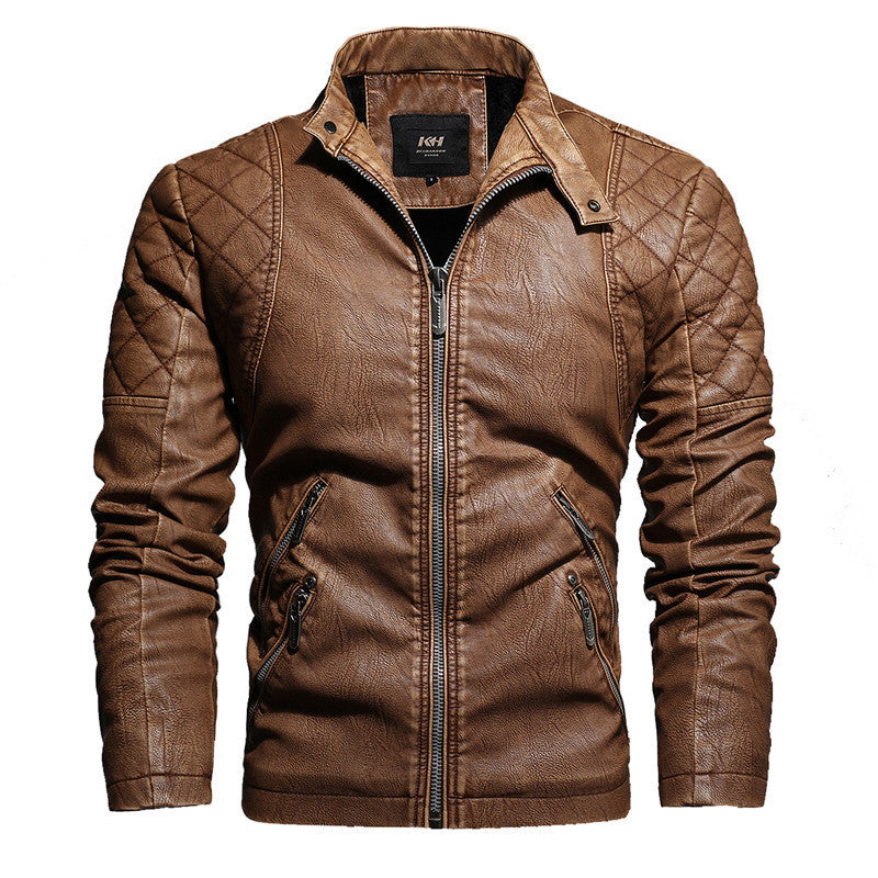 Men's Fashion Trendy Men Autumn And Winter Leather Jackets  Leather Jacket 99.57 Yellow-XL