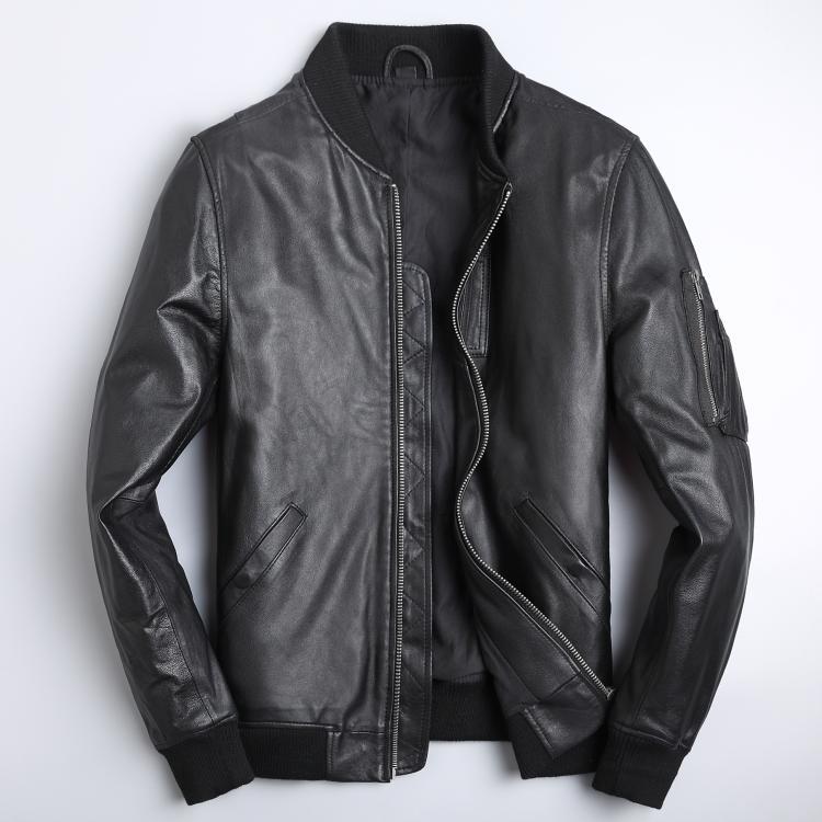 New Black Leather Leather Men's Baseball Uniform Short  Leather Jacket 327.55 Matte-Black-XL