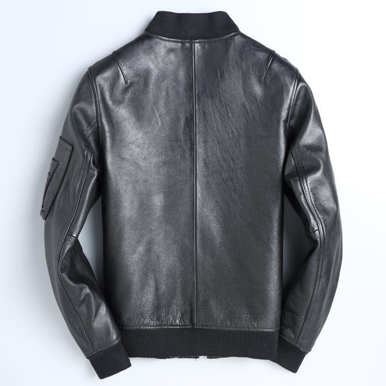 New Black Leather Leather Men's Baseball Uniform Short  Leather Jacket 352.80 