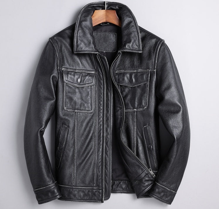 New Spring And Autumn Leather Cowhide Denim  Leather Jacket 329.81 