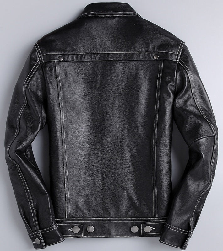 New Spring And Autumn Leather Cowhide Denim  Leather Jacket 329.81 