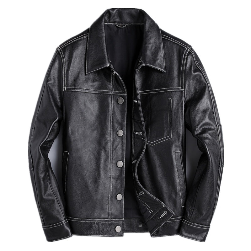 New Spring And Autumn Leather Cowhide Denim  Leather Jacket 329.81 