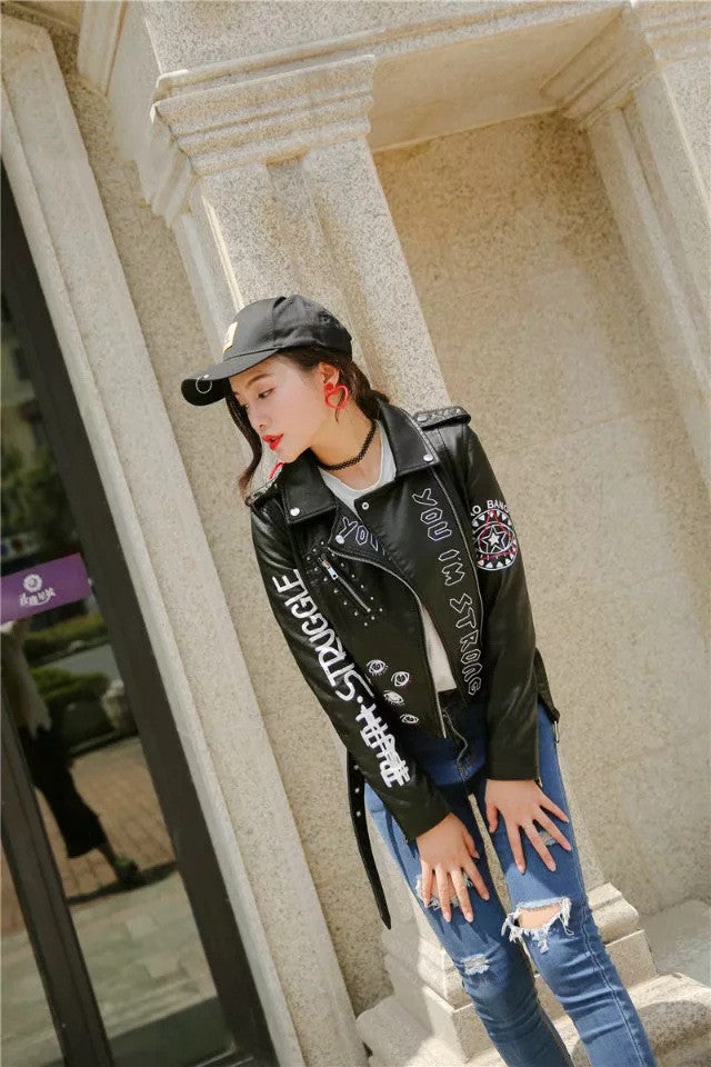 New Women Autumn Winter Faux Soft Leather Jackets Coats Lady Black  Leather Jacket 92.96 