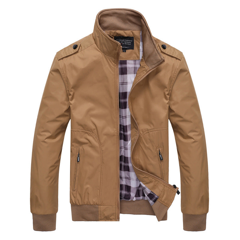 Men Overcoat Bomber Jackets  Leather Jacket 46.02 Khaki-XL