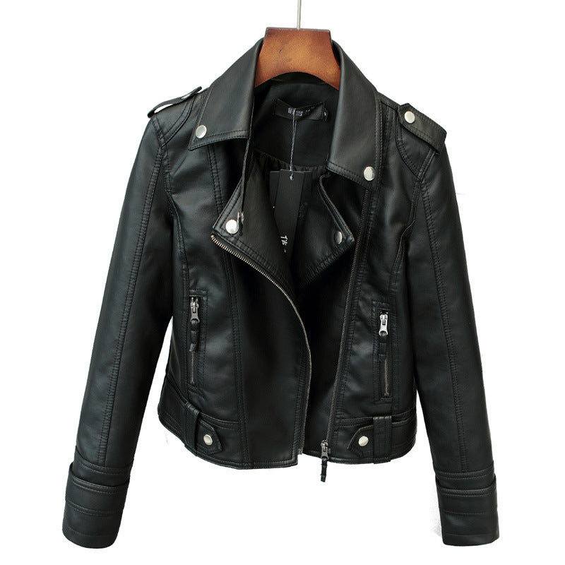 Fashionable Slim Leather Coat Pu Coat For Ladies  Leather Jacket 69.38 Black-XL
