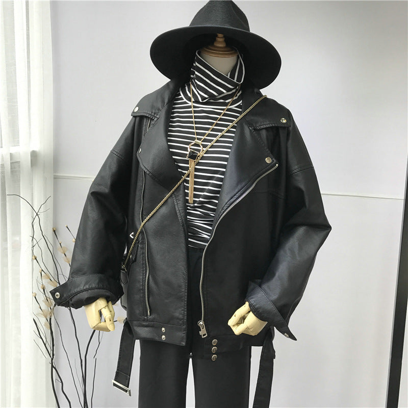 Long-sleeved leather coat  Leather Jacket 96.62 