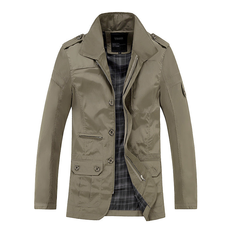 Plus size men's trench coat  Leather Jacket 71.53 Khaki-XXL