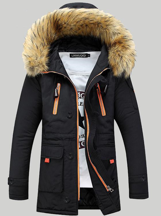 Autumn and winter thick padded jacket men's slim hooded padded jacket  Leather Jacket 86.37 Black-XXL
