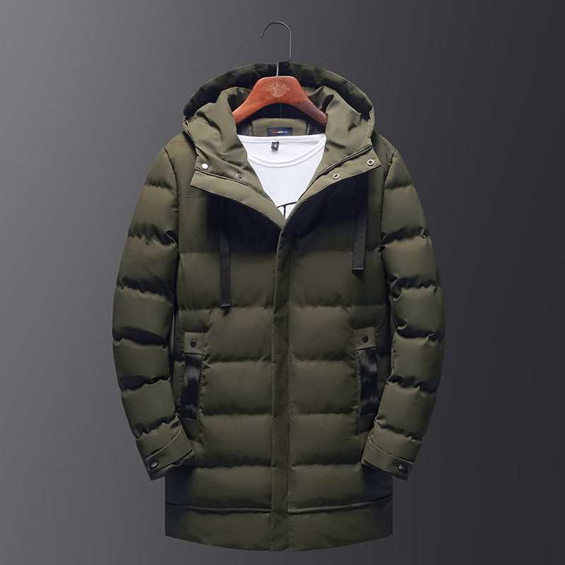 Men's mid-length thick down padded jacket  Leather Jacket 73.56 Army-Green-XXL