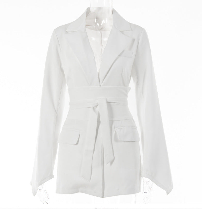 Women's Suit Jackets Top Waist Slimming Elegant Small Suit  Leather Jacket 68.66 White-XL