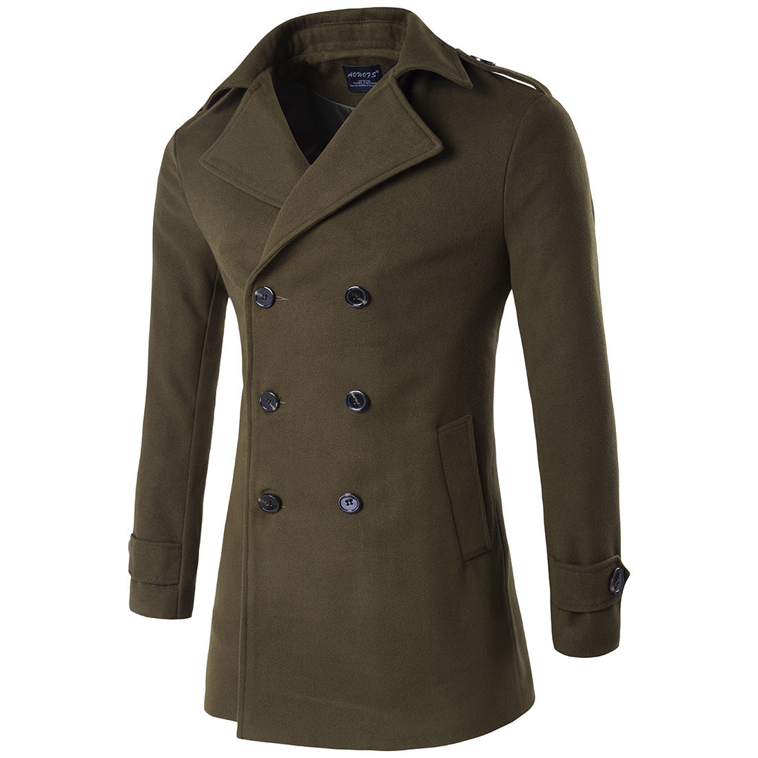 Double-breasted coat trench coat  Leather Jacket 98.98 Army-Green-XXL
