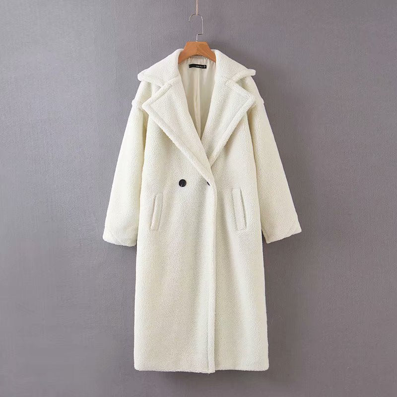 Mid-length lamb fur coat trench coat  Leather Jacket 92.60 White-S