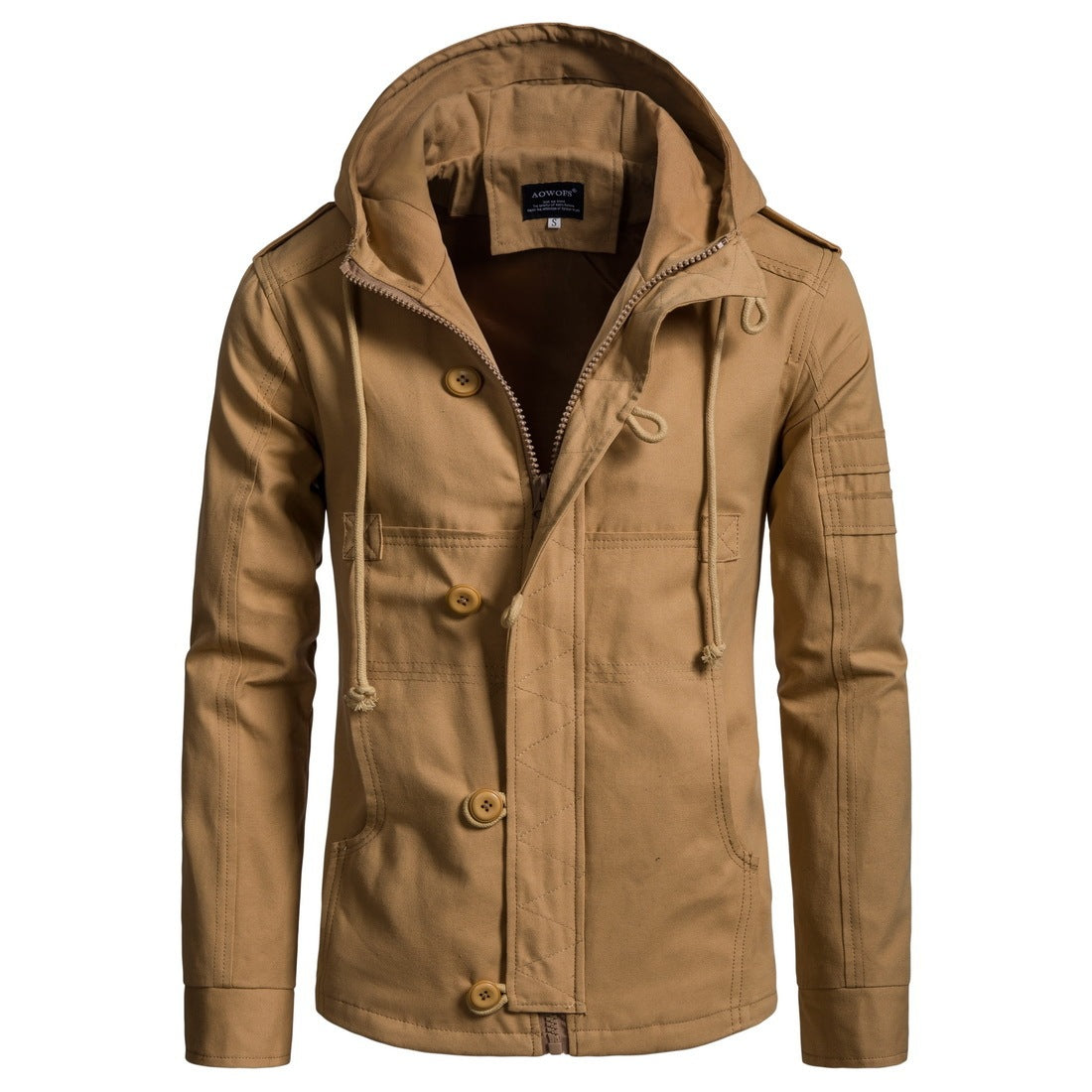 Men's hooded cotton jacket  Leather Jacket 117.19 Khaki-XXL
