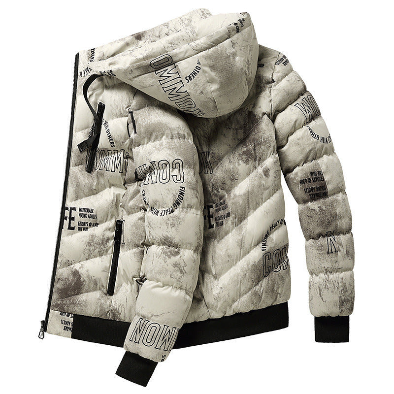 Men's Winter Hooded Plus Fleece Padded Coat  Leather Jacket 101.46 Beige-XL