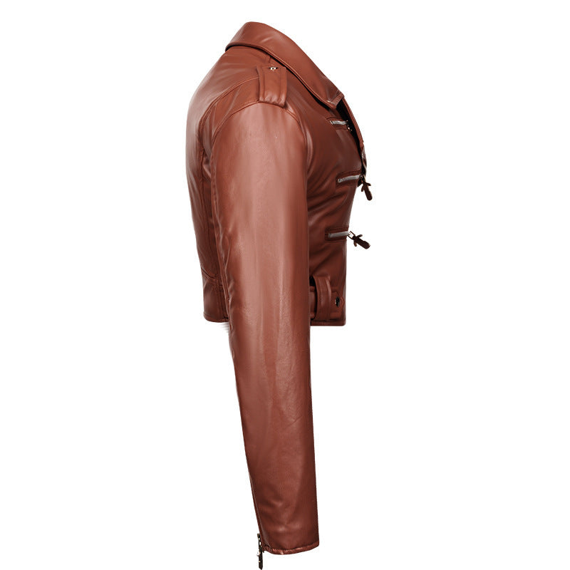 Women's Leather Top Slim Fit Short Cotton High Waist  Leather Jacket 67.34 