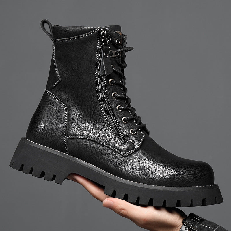 Worker Boot High Top British Style Thick Bottom Fleece-lined  Footwear  